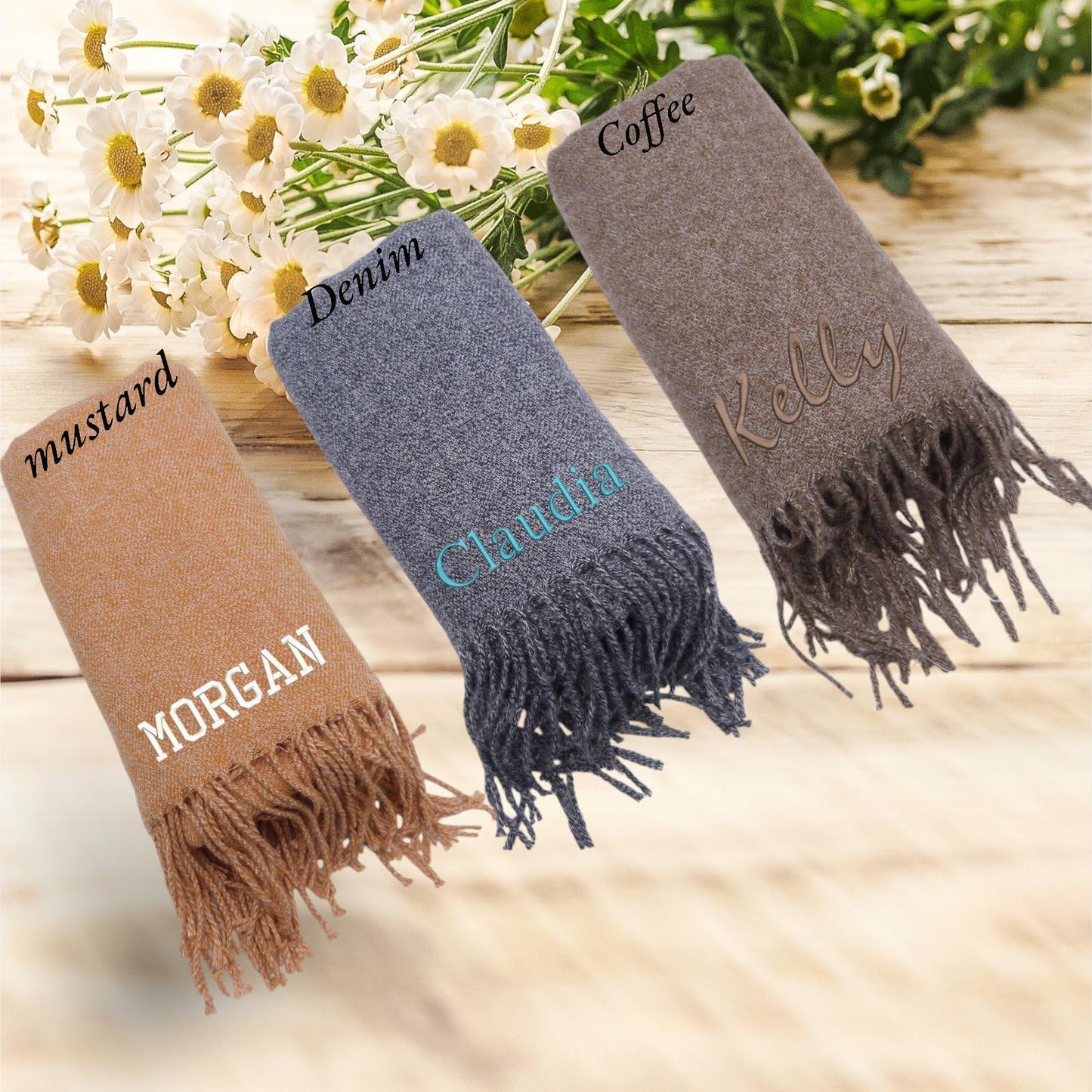 Personalised Embroidered Scarf Wrap Pashmina, Gifts For Her, Teacher Gifts Comes with a gift bag