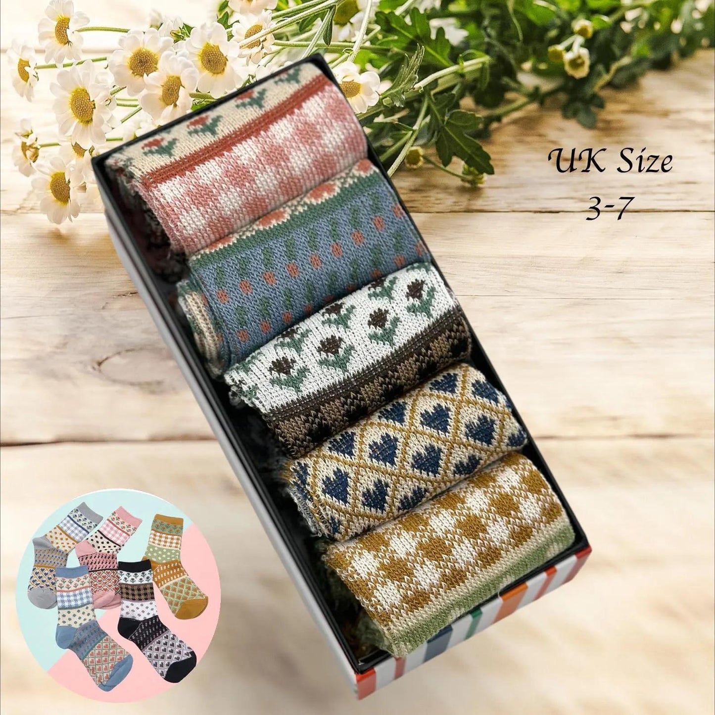 Ladies Seamless Soft Comfort Set of 5 Heart Pattern Crew Socks Premium Quality Gift for Her comes with a gift bag
