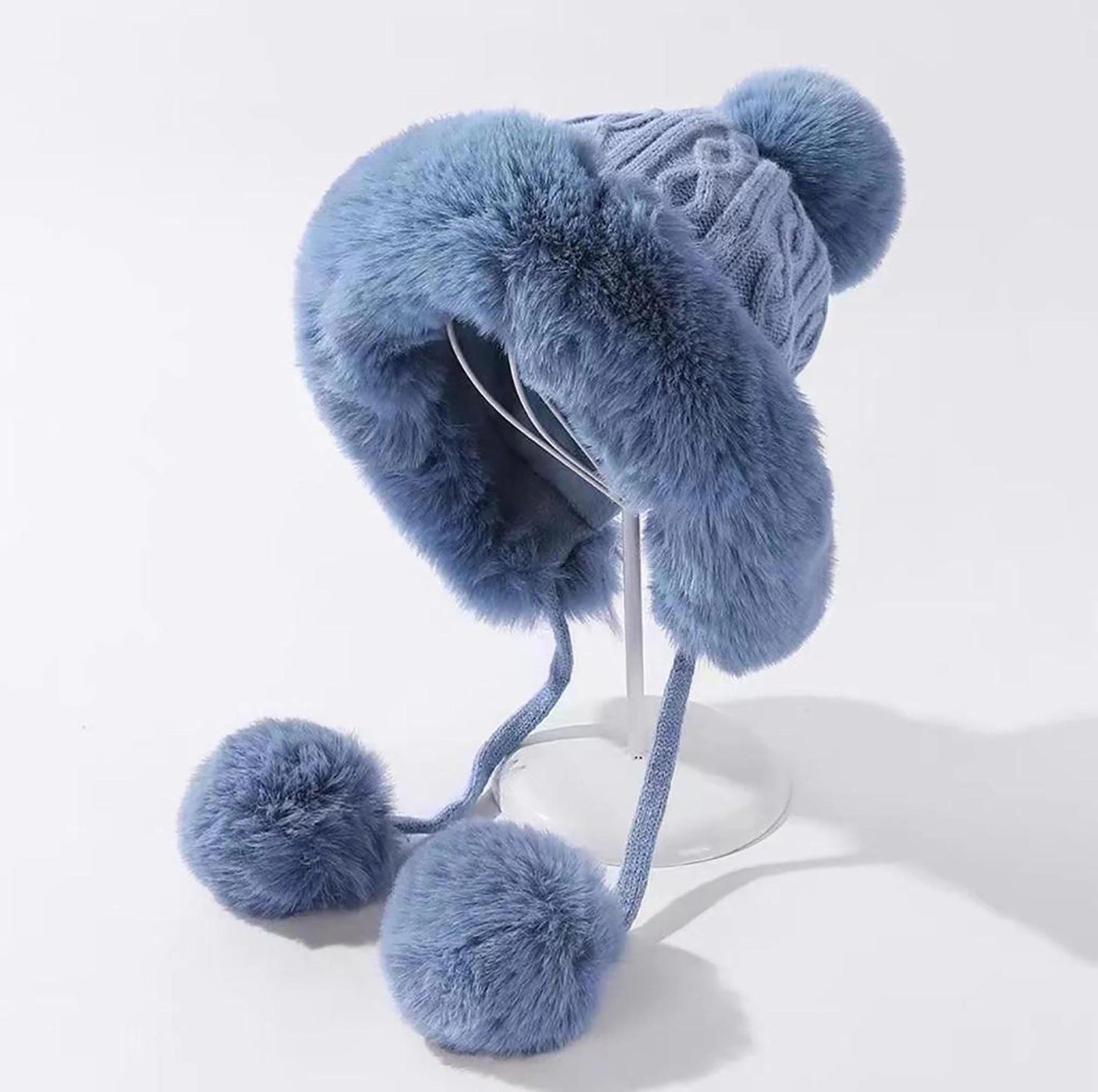 Chunky Knit Pom Pom Beanie Fleece Lined Winter Hat Comes with a gift bag