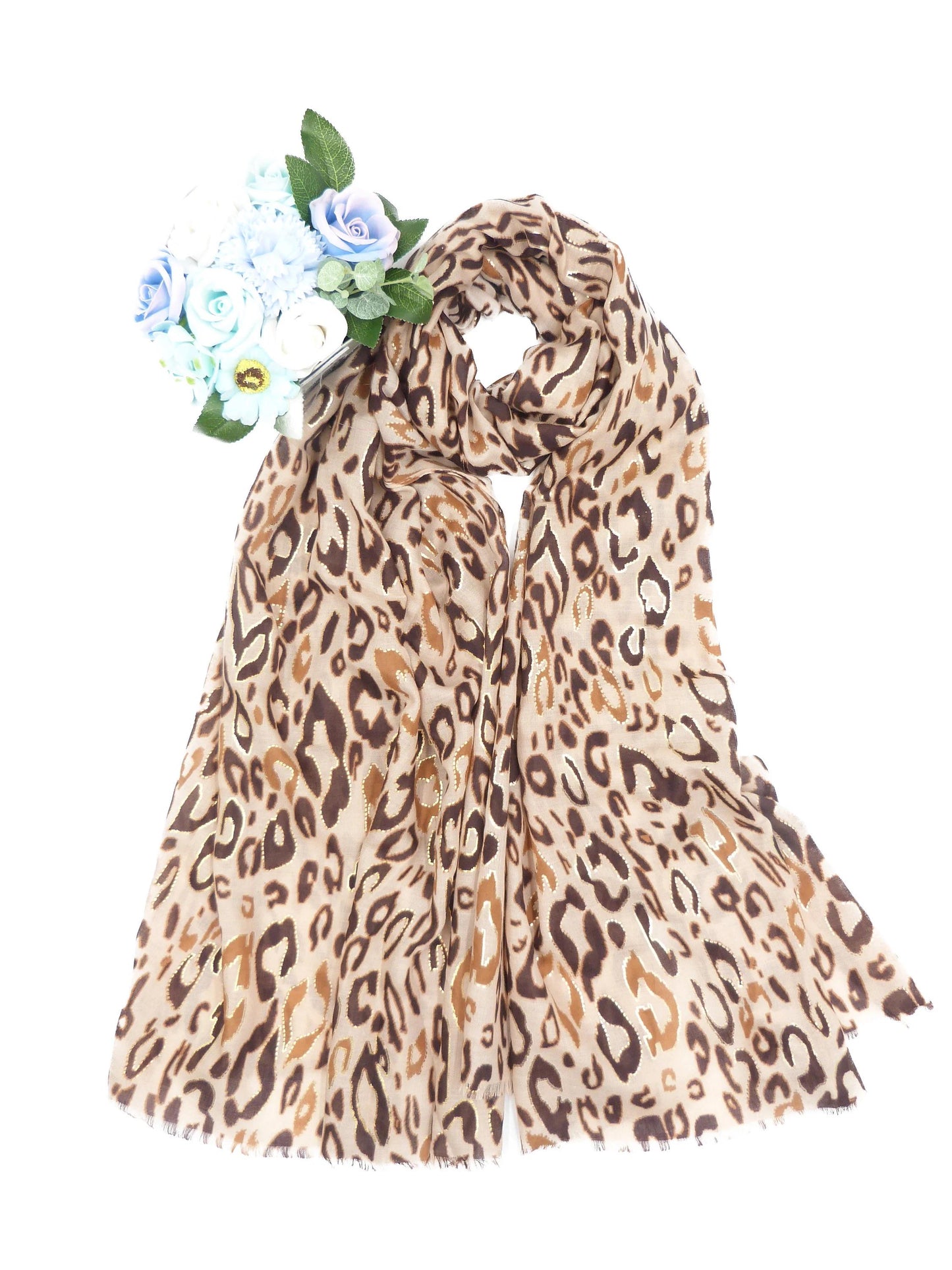 Glitter Gold Animal Print Scarf: Lightweight Women's Shawl Comes with a gift bag