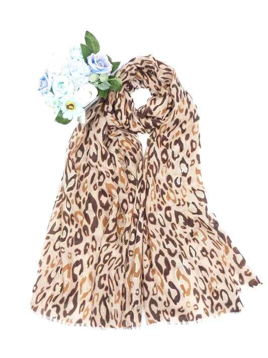 Glitter Gold Animal Print Scarf: Lightweight Women's Shawl Comes with a gift bag