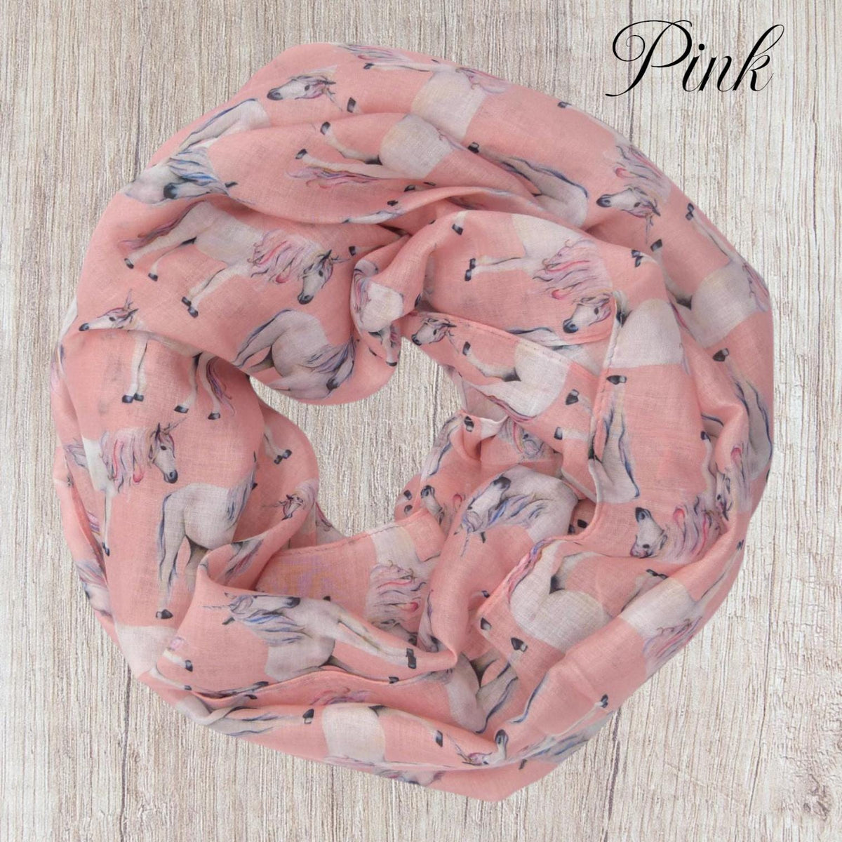 Unicorn Print Snood Infinity Scarf Grey Lightweight Loop Scarf with Pink Mane Detail