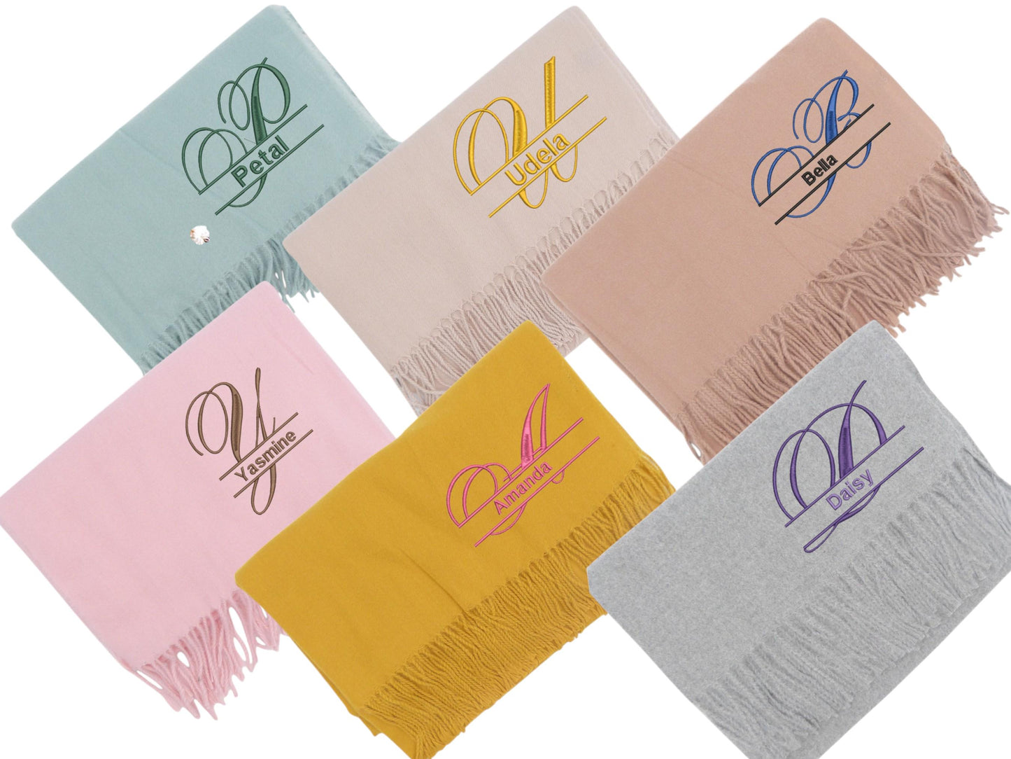 Personalised Embroidered Scarf Wrap Pashmina, Gifts For Her, Teacher Gifts Comes with a gift bag