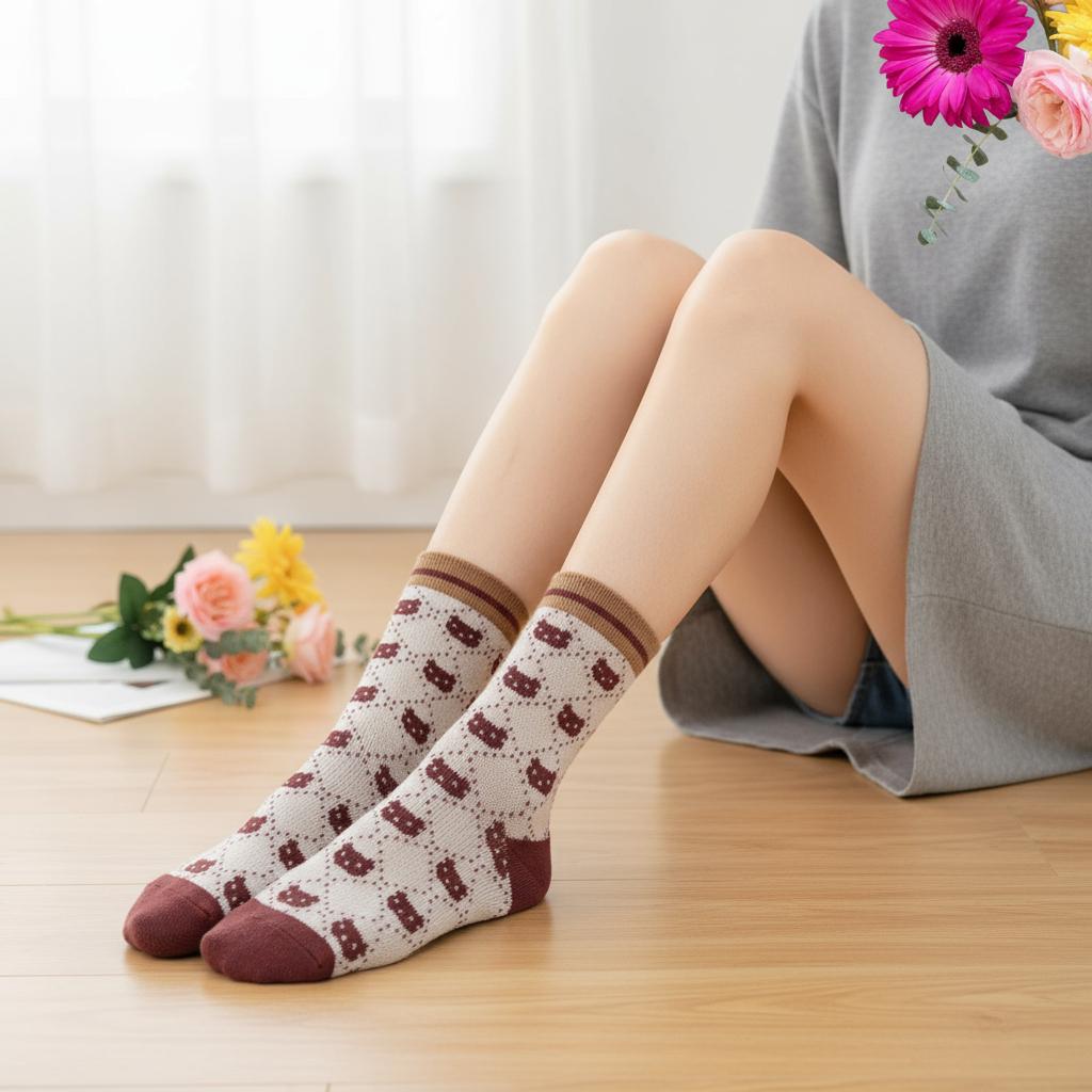 Ladies Seamless Soft Comfort Checker Heart Pattern Crew Socks Gift for Her