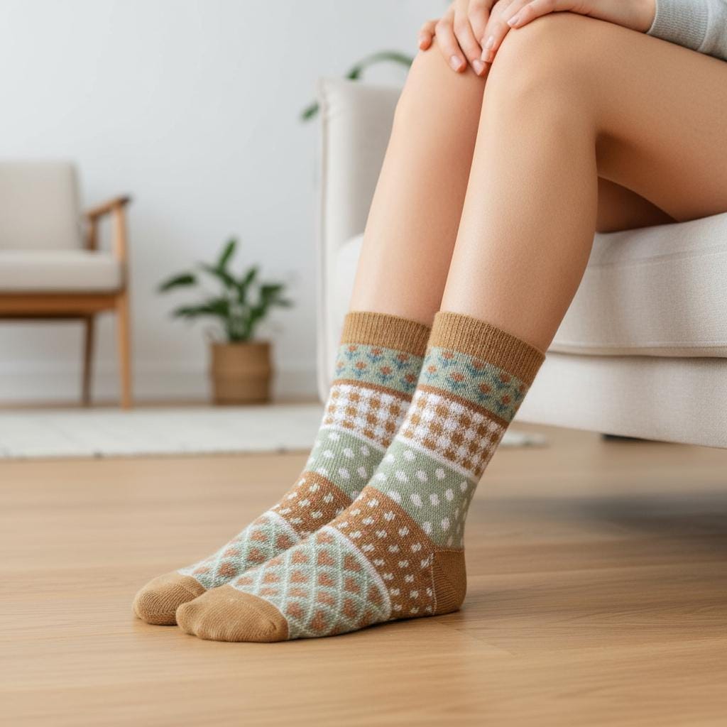 Ladies Seamless Soft Comfort Set of 5 Heart Pattern Crew Socks Premium Quality Gift for Her comes with a gift bag