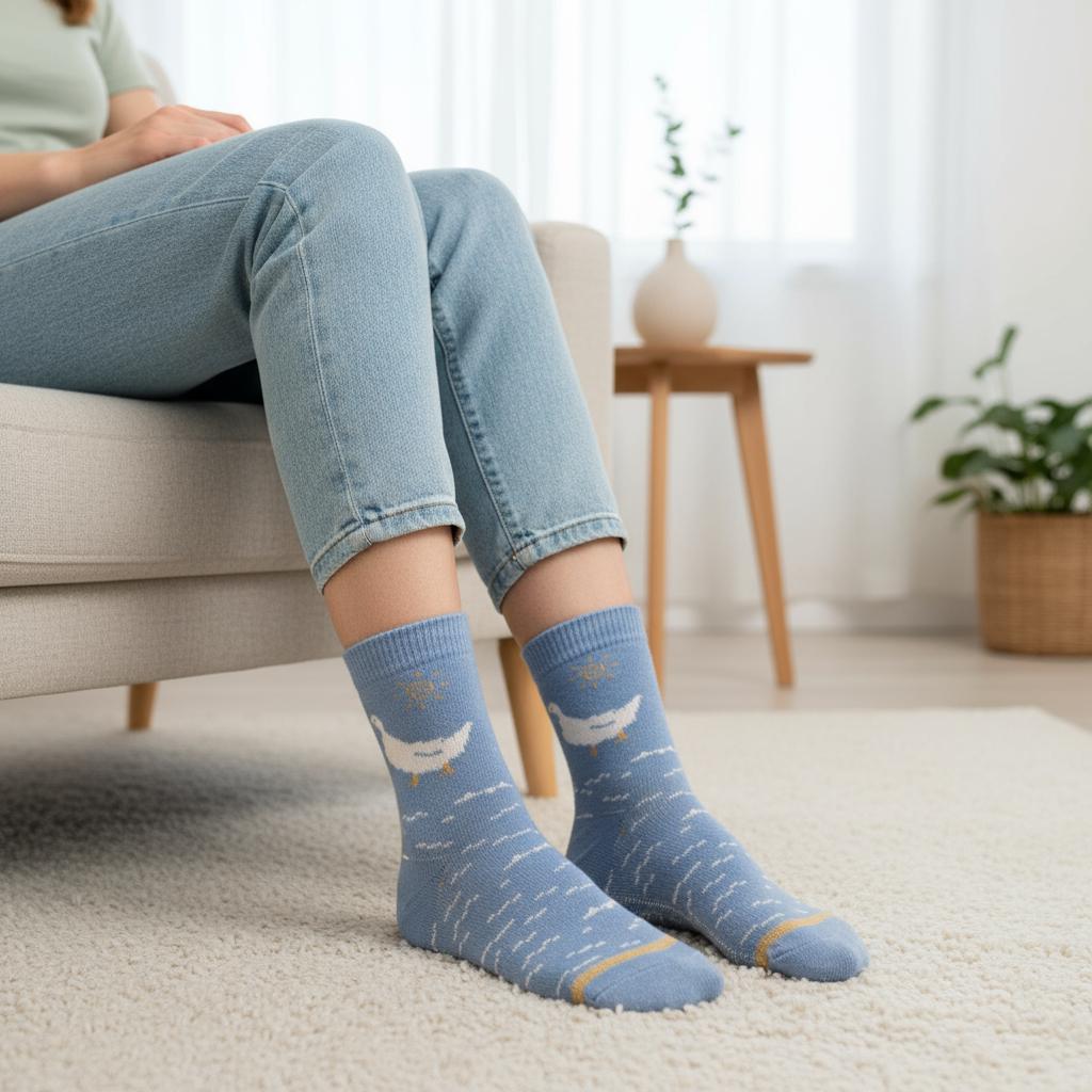 Ladies Seamless Soft Comfort Set of 6 Duck Heart Dots Pattern Crew Socks Premium Quality Gift for Her comes with a gift bag