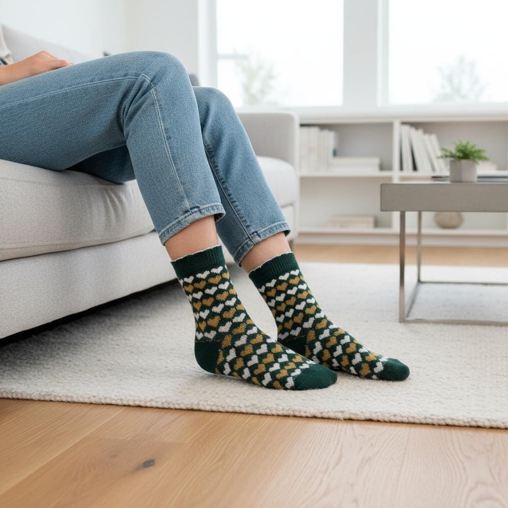 Ladies Seamless Soft Comfort Set of 5 Tree Flower Heart Pattern Crew Socks Premium Quality Gift for Her comes with a gift bag