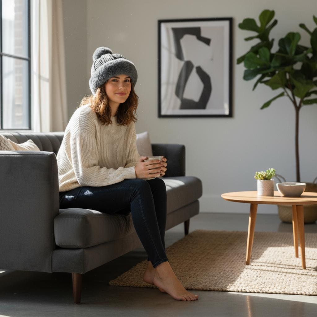 Pom Pom Chunky Knit Beanie Knitted Winter Hat, Boho Winter Beanie Pompom Hat Comes with a gift bag