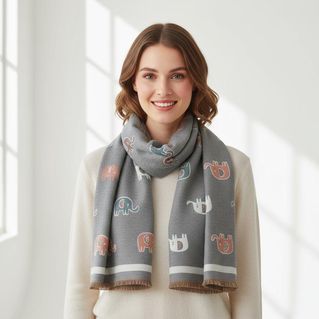 Elephant Scarf Warm Pashmina Wrap Gift for Her Comes with a gift bag
