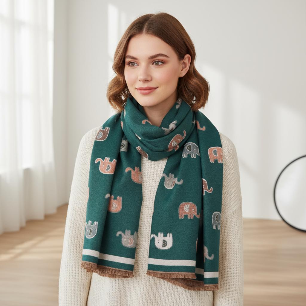 Elephant Scarf Warm Pashmina Wrap Gift for Her Comes with a gift bag