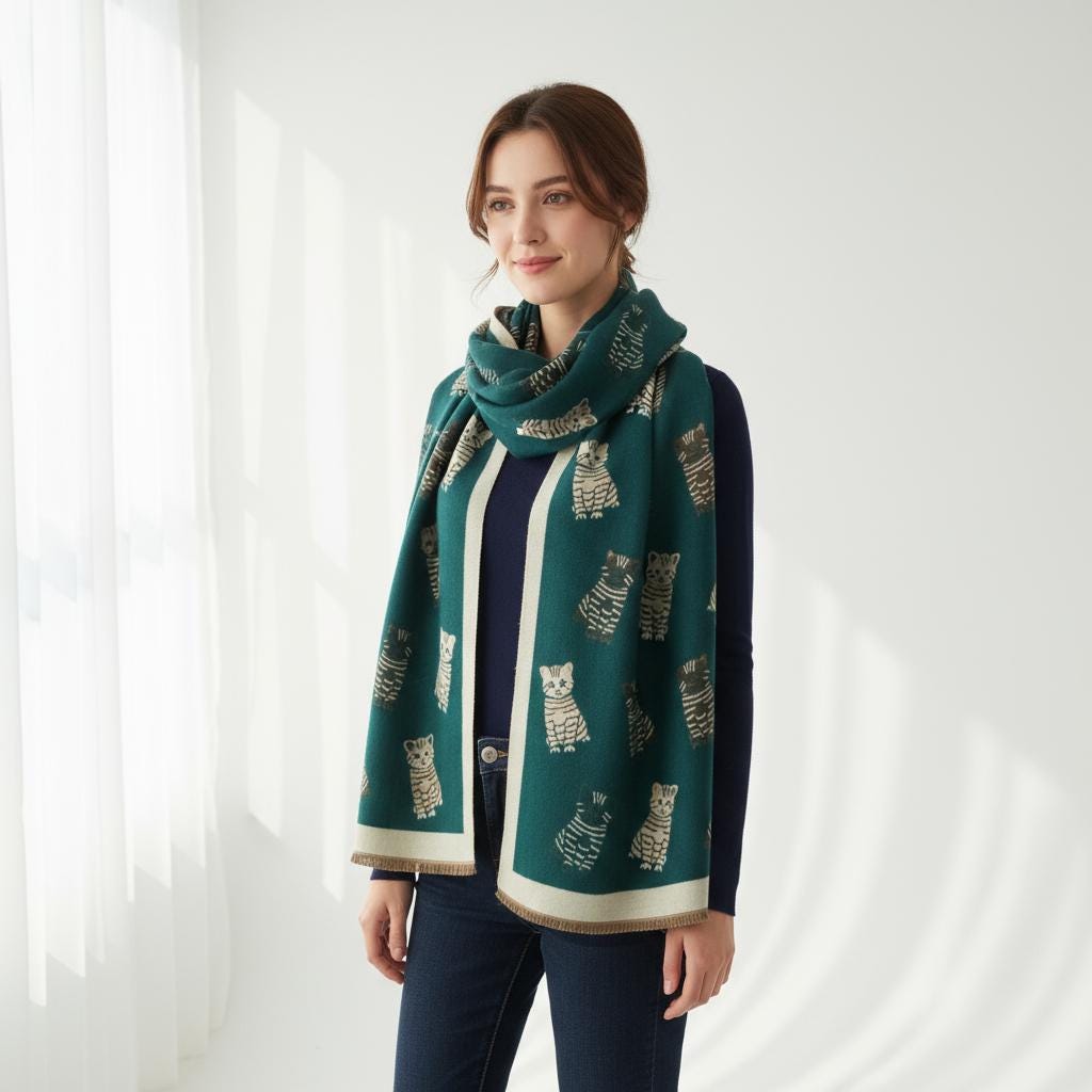 Cat Print Scarf: Soft Warm Pashmina Style Wrap Comes with a gift bag