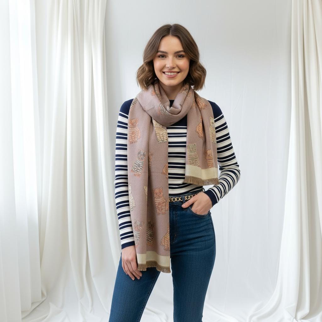 Cat Print Scarf: Soft Warm Pashmina Style Wrap Comes with a gift bag