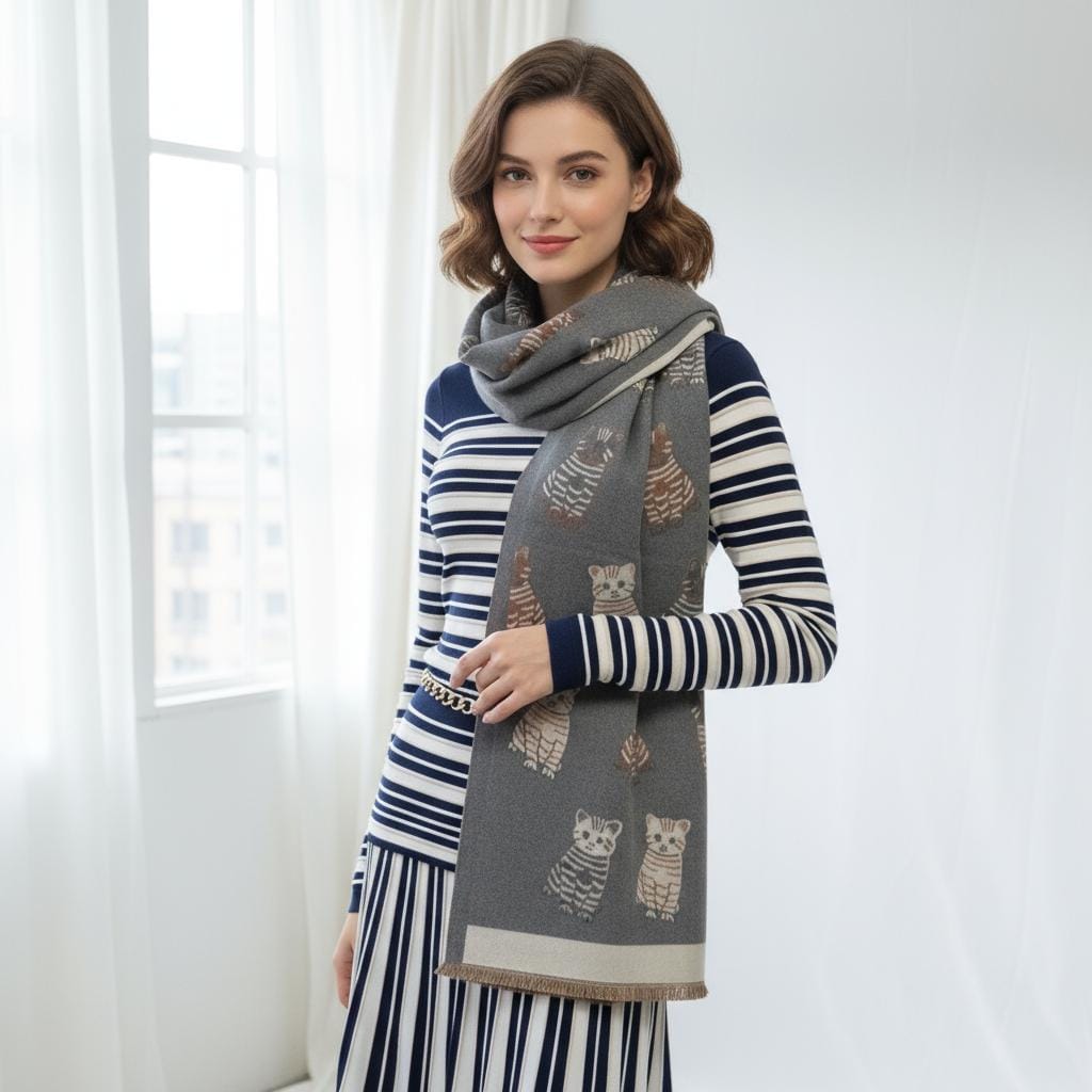 Cat Print Scarf: Soft Warm Pashmina Style Wrap Comes with a gift bag