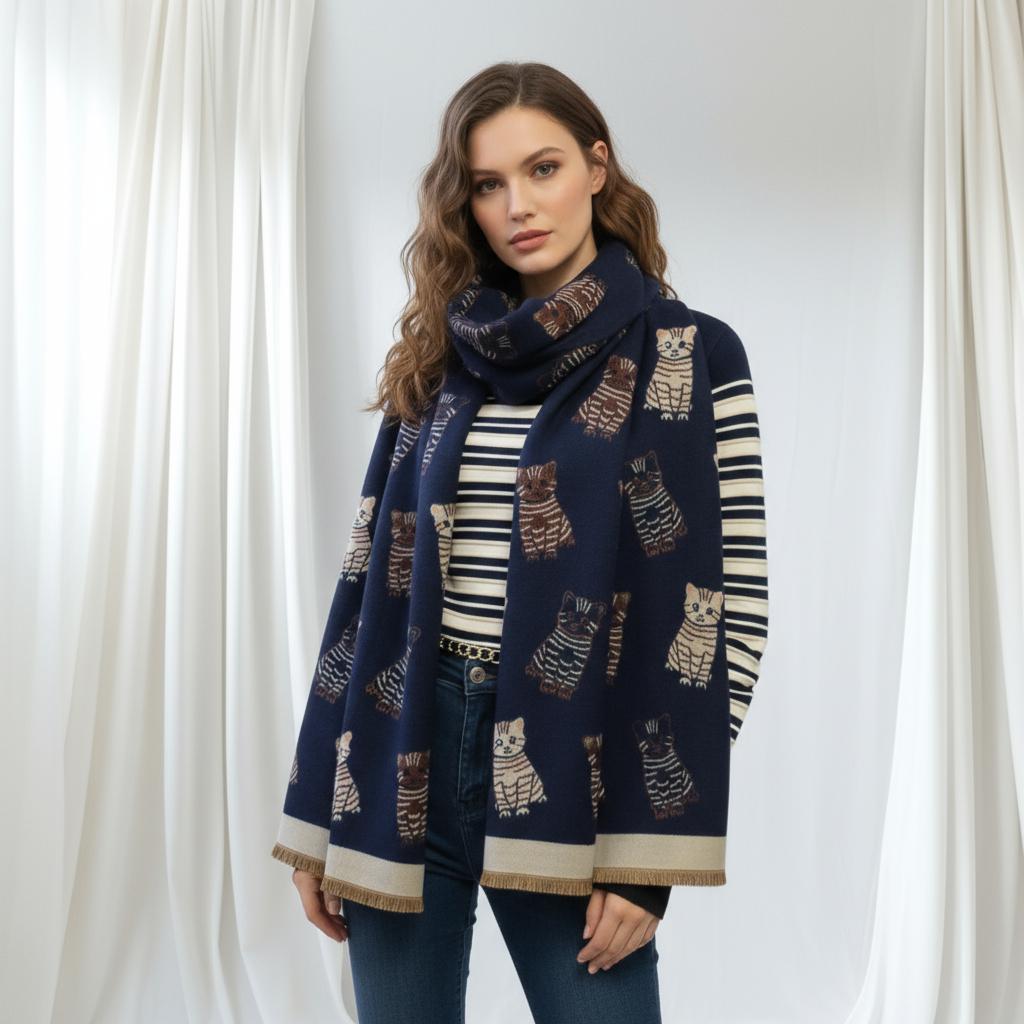 Cat Print Scarf: Soft Warm Pashmina Style Wrap Comes with a gift bag