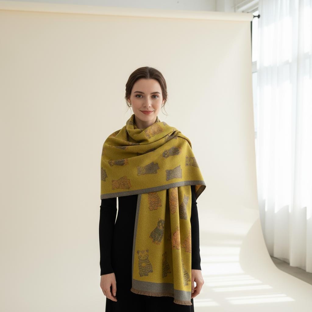Cat Print Scarf: Soft Warm Pashmina Style Wrap Comes with a gift bag