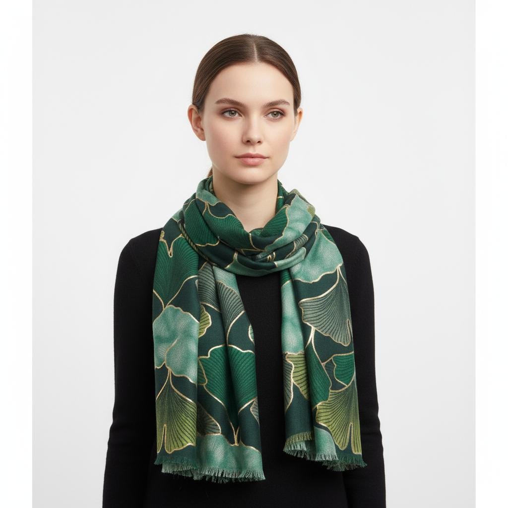 Ginkgo Flower Print Ladies Celebrity Style Scarves Scarf Wrap Comes with a gift bag