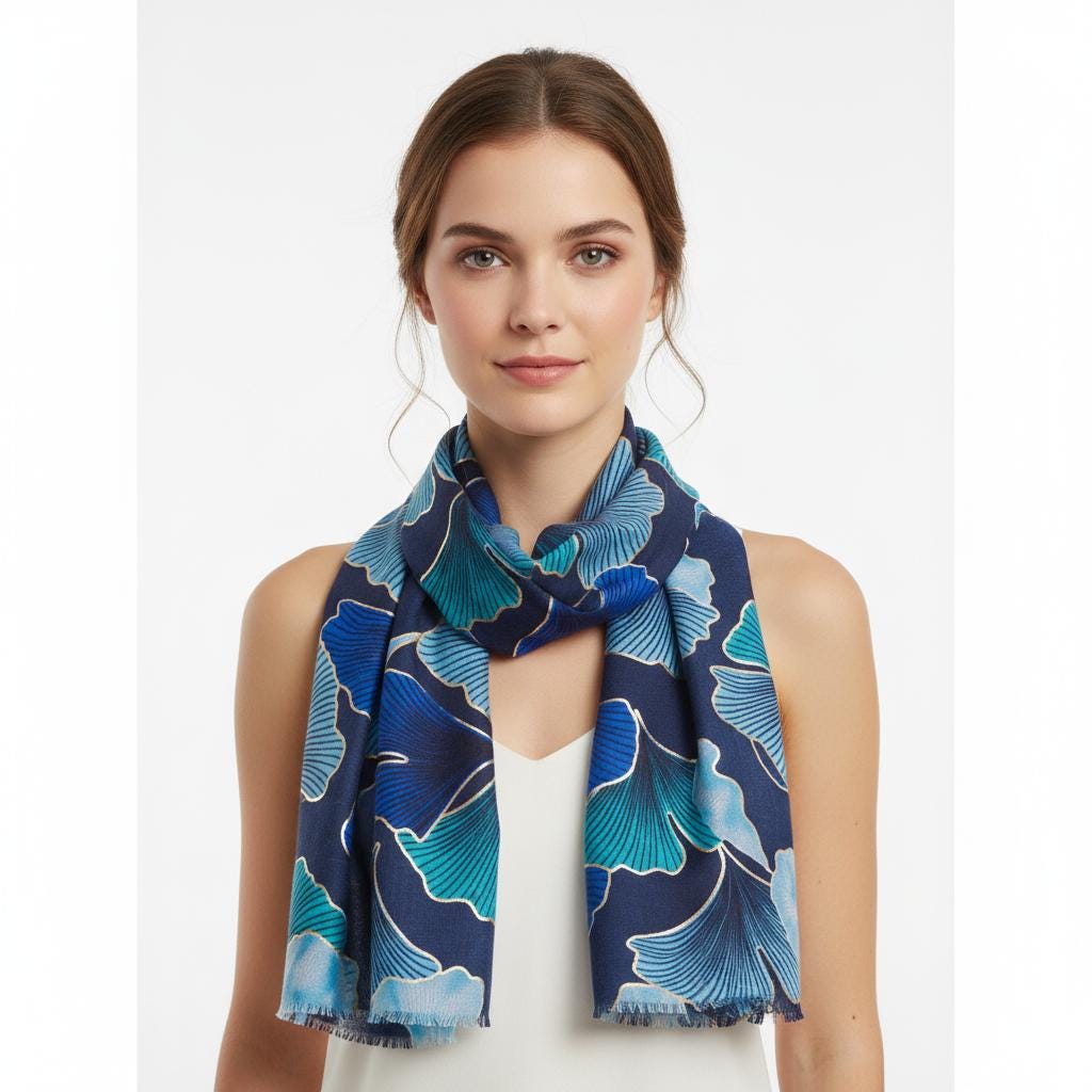 Ginkgo Flower Print Ladies Celebrity Style Scarves Scarf Wrap Comes with a gift bag