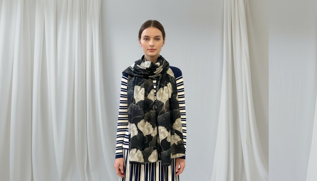 Ginkgo Flower Print Ladies Celebrity Style Scarves Scarf Wrap Comes with a gift bag