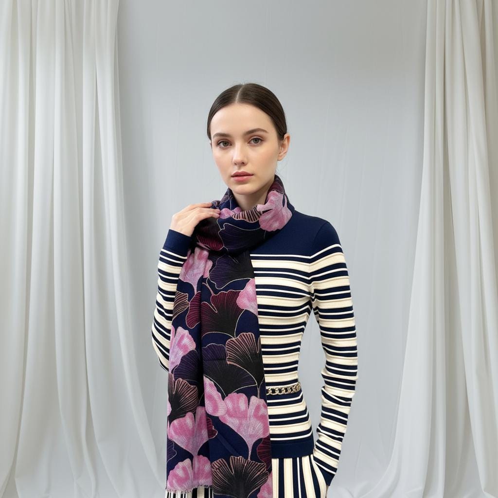 Ginkgo Flower Print Ladies Celebrity Style Scarves Scarf Wrap Comes with a gift bag