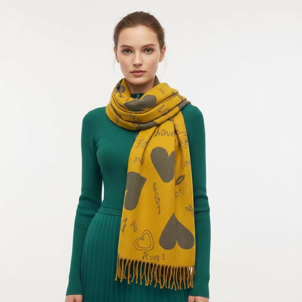 Love Heart Cashmere Blend High Quality Soft Large Reversible Winter Scarf Blanket Scarf Shawl With A Magnetic Brooch Comes with a gift bag