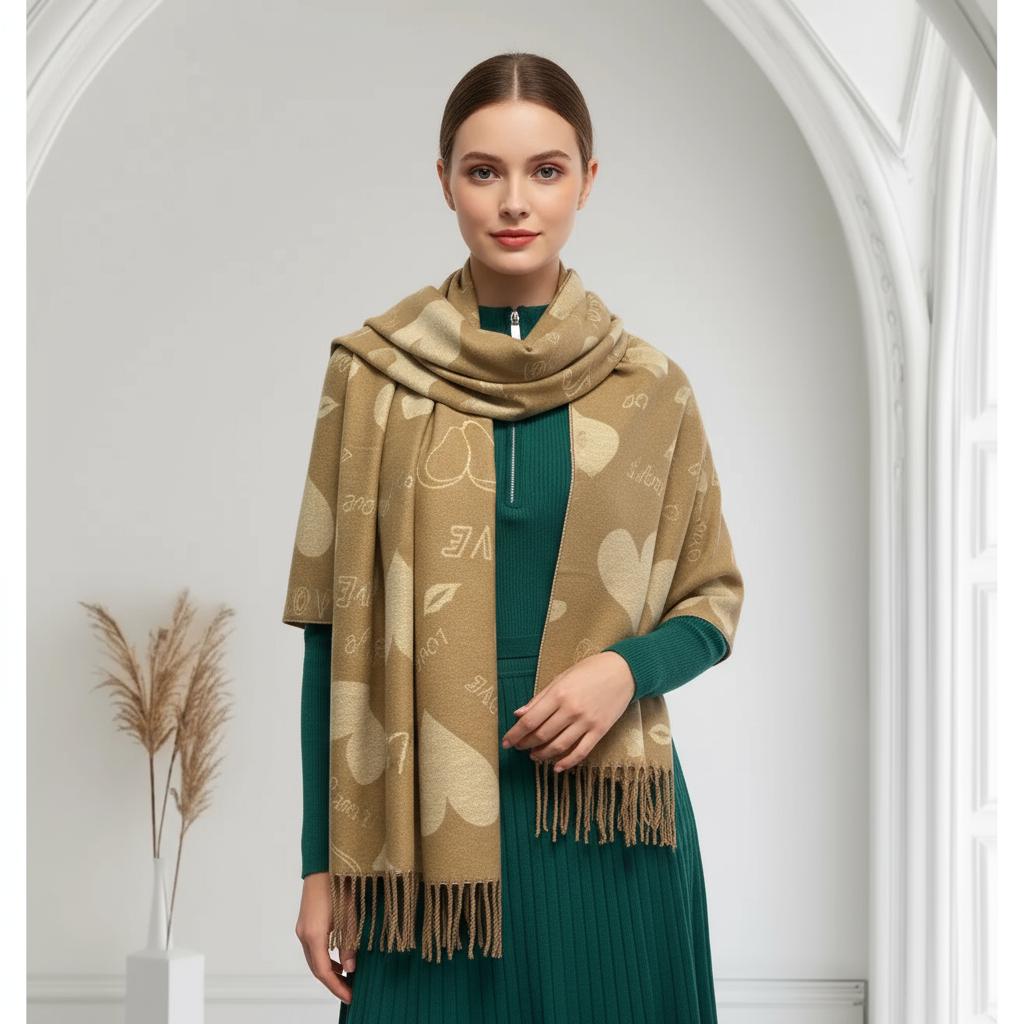 Love Heart Cashmere Blend High Quality Soft Large Reversible Winter Scarf Blanket Scarf Shawl With A Magnetic Brooch Comes with a gift bag