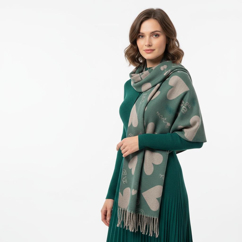 Love Heart Cashmere Blend High Quality Soft Large Reversible Winter Scarf Blanket Scarf Shawl With A Magnetic Brooch Comes with a gift bag