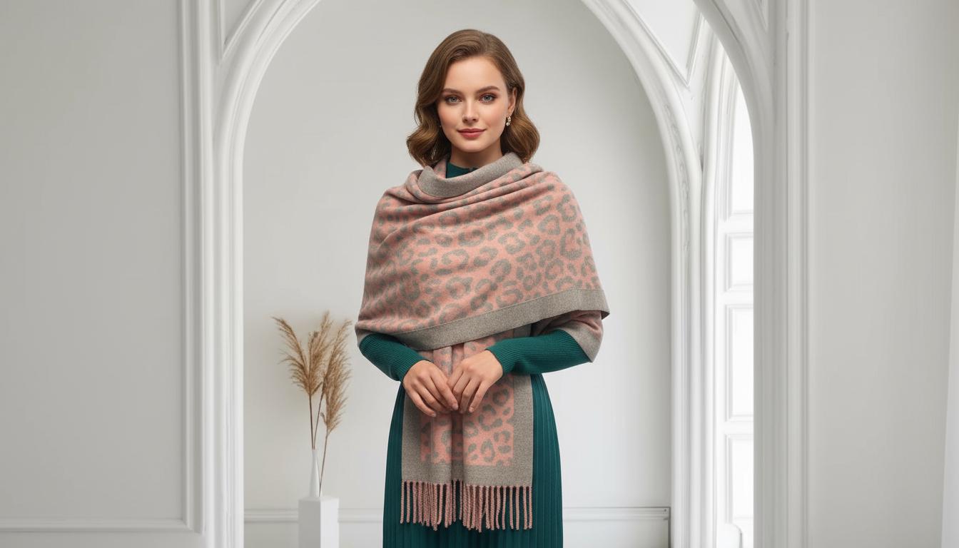 Leopard Cashmere Blend High Quality Soft Large Reversible With Fringes Winter Scarf Shawl With A Free Magnetic Brooch Comes with a gift bag