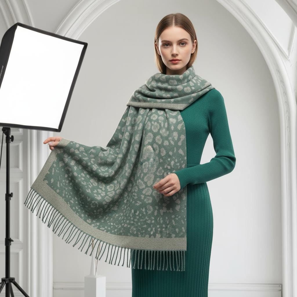 Leopard Cashmere Blend High Quality Soft Large Reversible With Fringes Winter Scarf Shawl With A Free Magnetic Brooch Comes with a gift bag