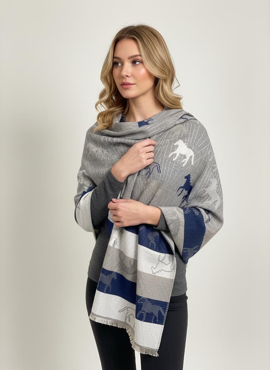 Warm Soft Horses Print Winter Scarf Blanket Wrap Scarves Comes with a gift bag