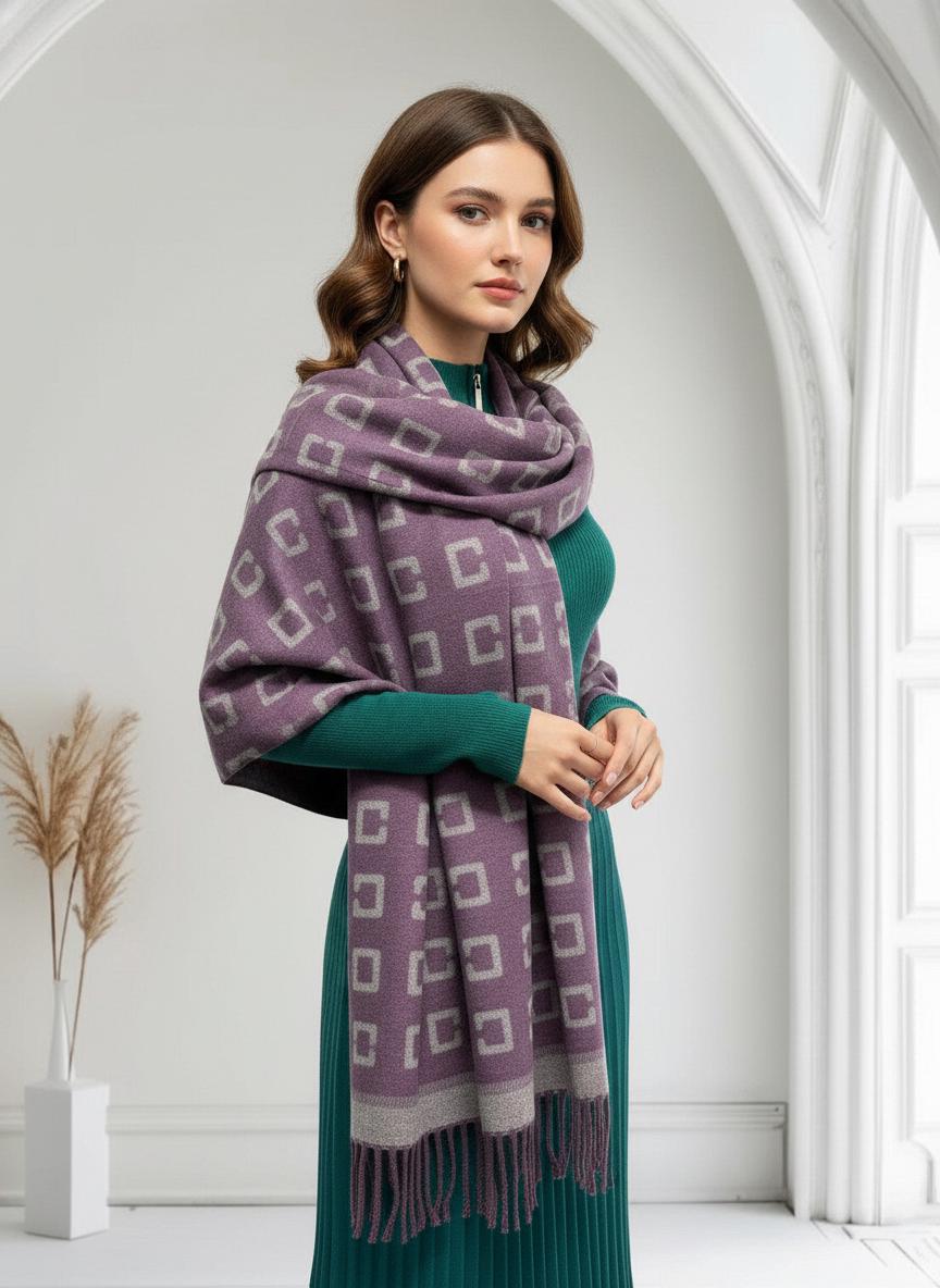 Cashmere Blend Scarf Blanket with Fringes With A Free Tree of Life Brooch Comes with a gift bag