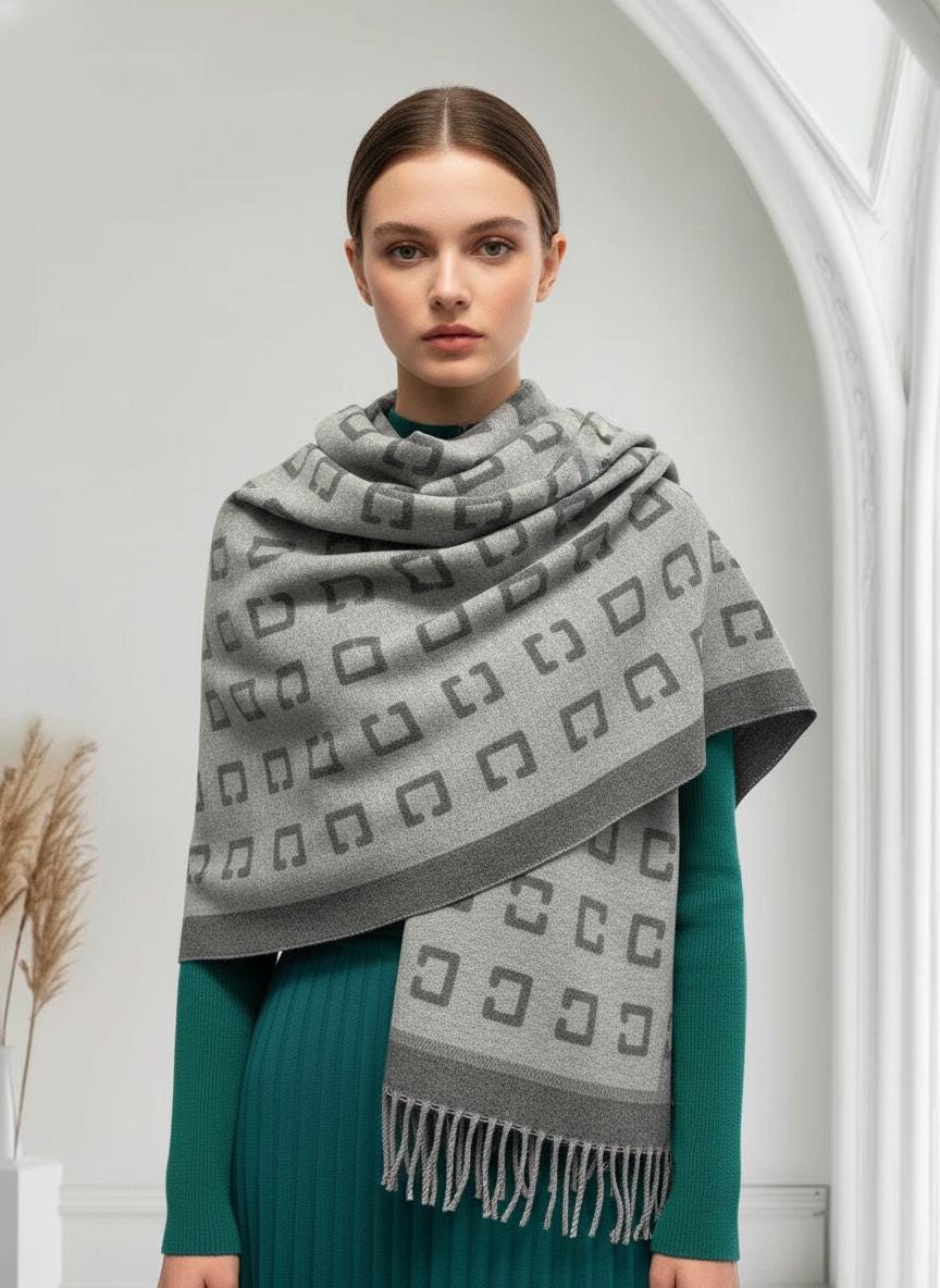 Cashmere Blend Scarf Blanket with Fringes With A Free Tree of Life Brooch Comes with a gift bag