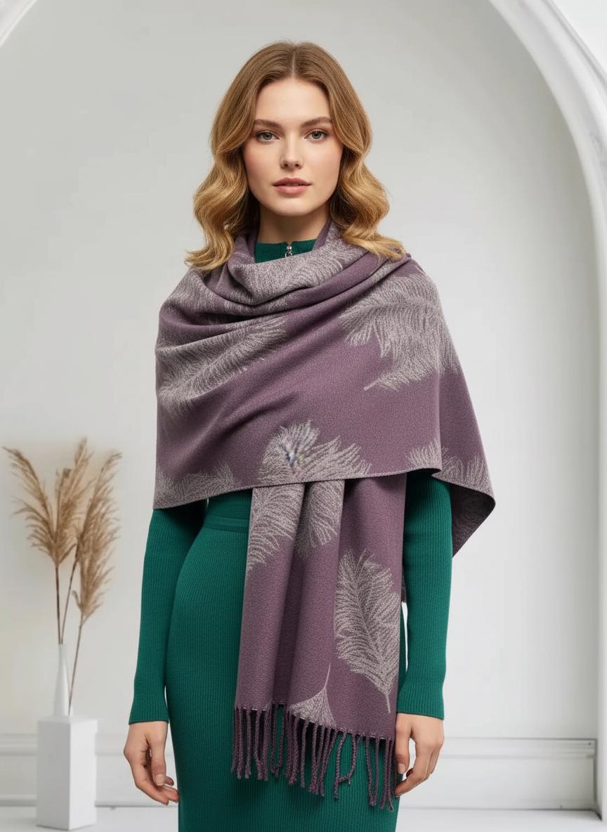 Feather Cashmere Blend High Quality Soft Large Reversible With Fringes Winter Scarf Wrap With A Magnetic Brooch Comes with a gift bag