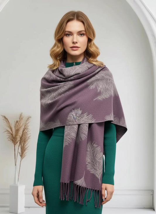 Feather Cashmere Blend High Quality Soft Large Reversible With Fringes Winter Scarf Wrap With A Magnetic Brooch Comes with a gift bag