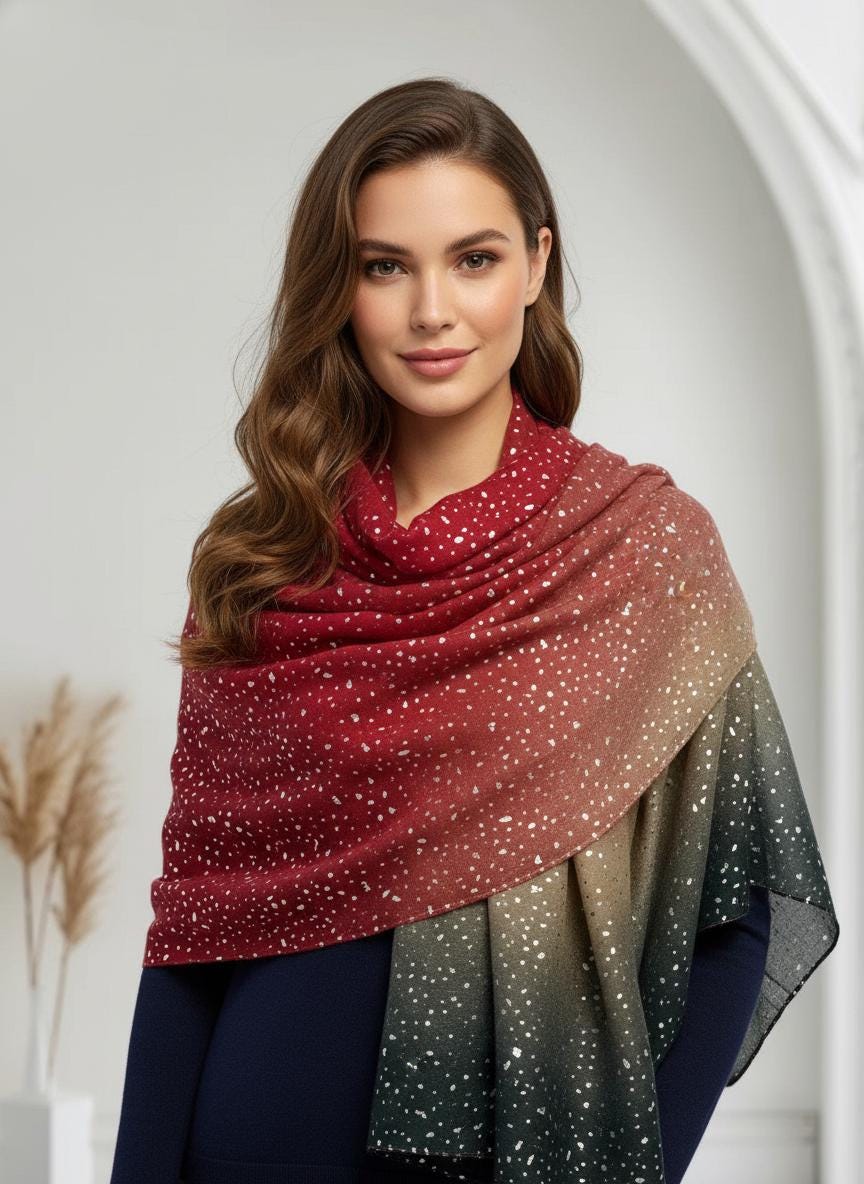 Glitter Dots Gradient Print Ladies Celebrity Style Scarves Scarf Wrap Comes with a gift bag