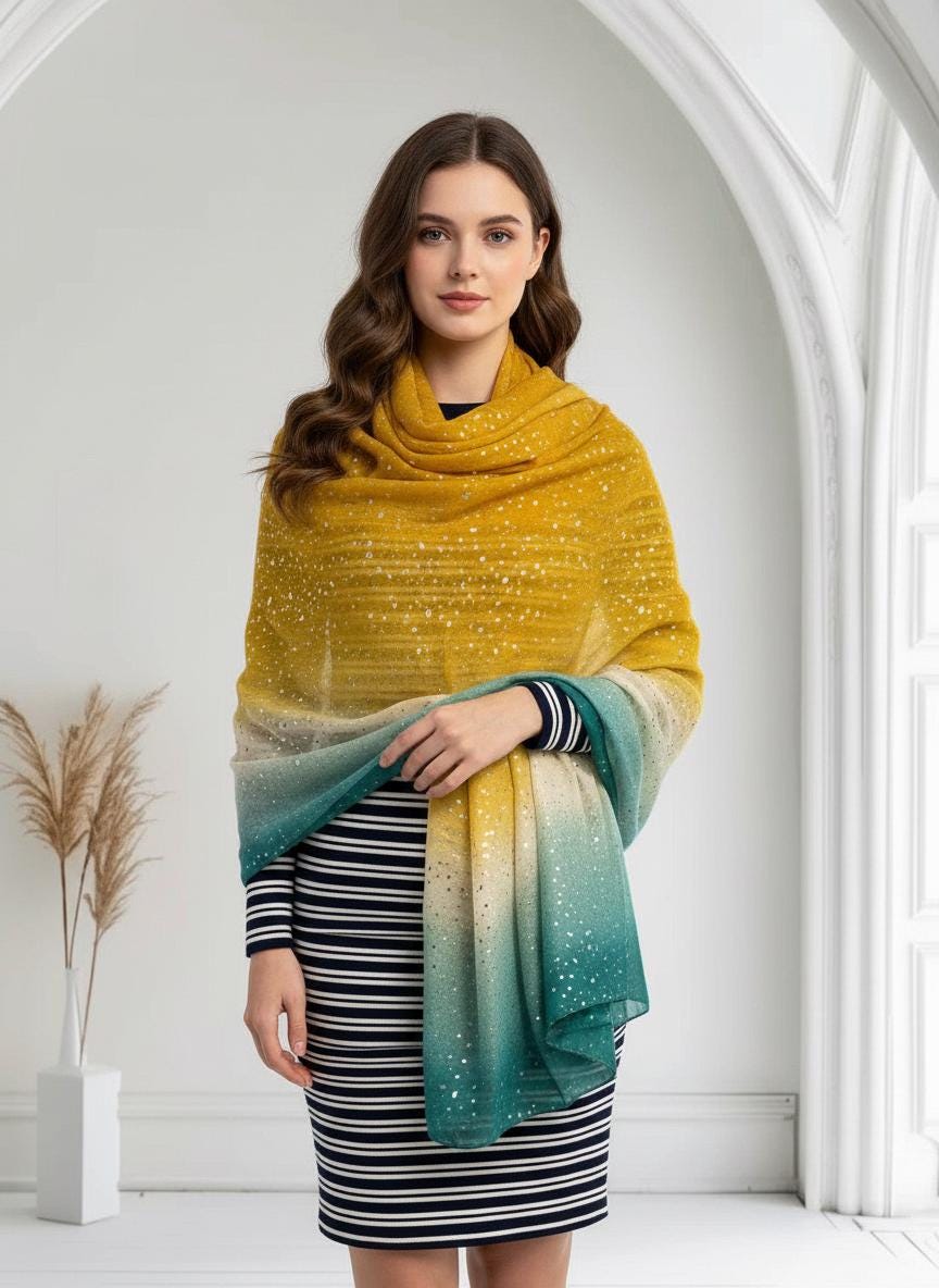 Glitter Dots Gradient Print Ladies Celebrity Style Scarves Scarf Wrap Comes with a gift bag