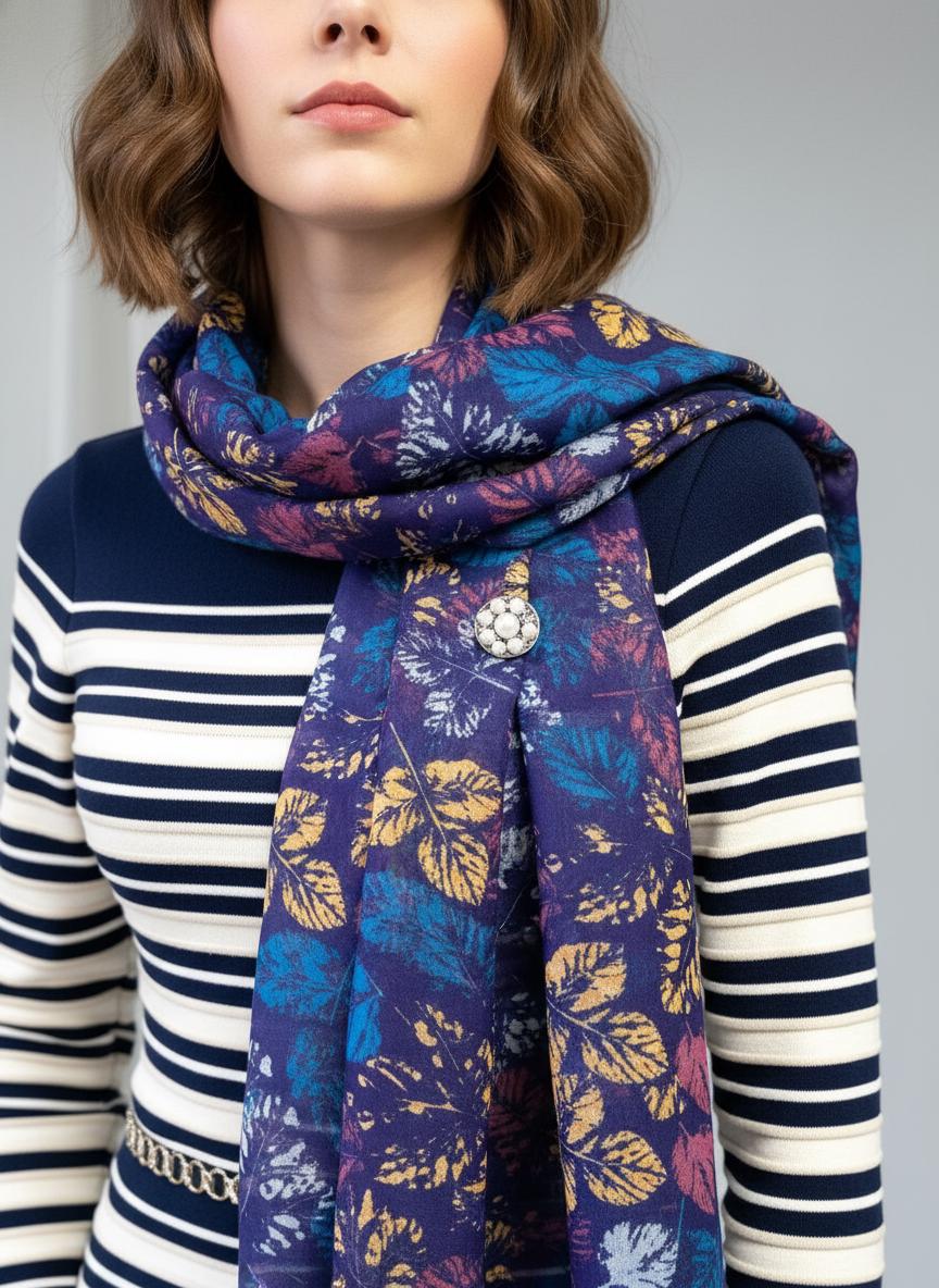Autumn Leaf Print Scarf Lightweight Viscose Fashion Wrap Comes with a gift bag