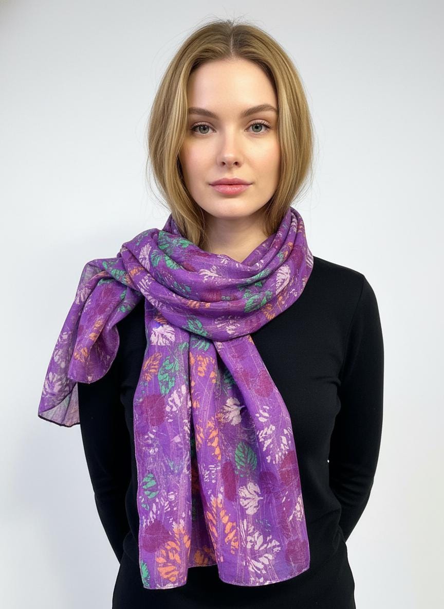 Autumn Leaf Print Scarf Lightweight Viscose Fashion Wrap Comes with a gift bag