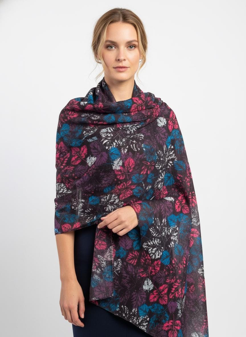 Autumn Leaf Print Scarf Lightweight Viscose Fashion Wrap Comes with a gift bag