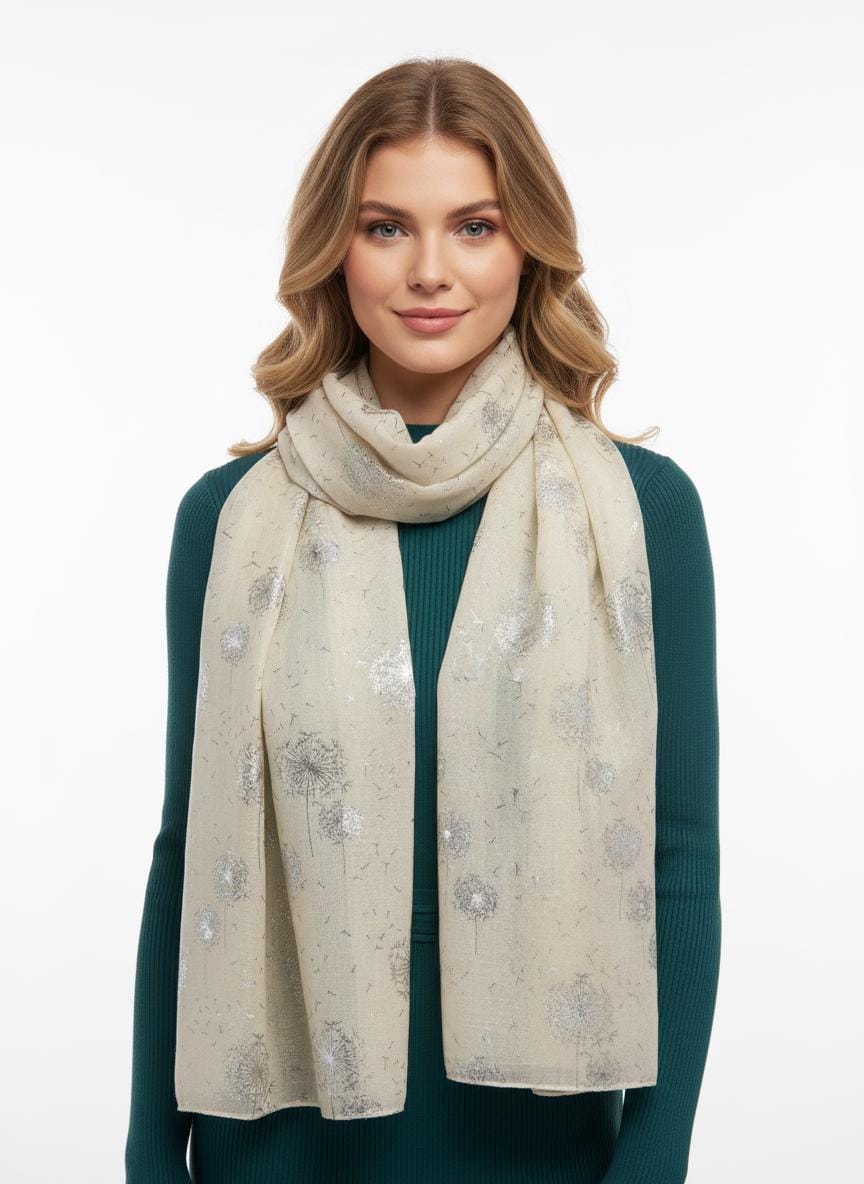 Glitter Shimmer Dandelion Print Scarf For Women Comes with a gift bag