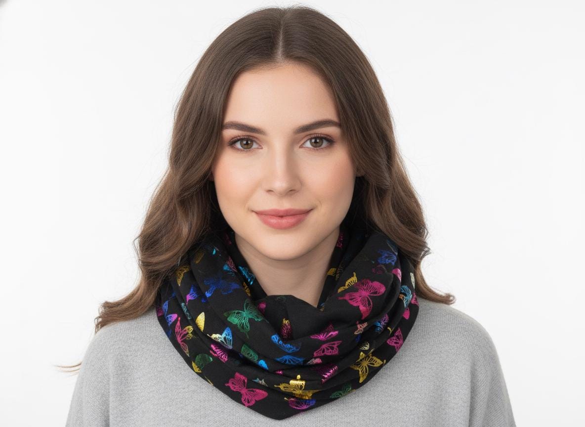 Lightweight Glitter Butterfly Snood Infinity Scarf Comes with a gift bag