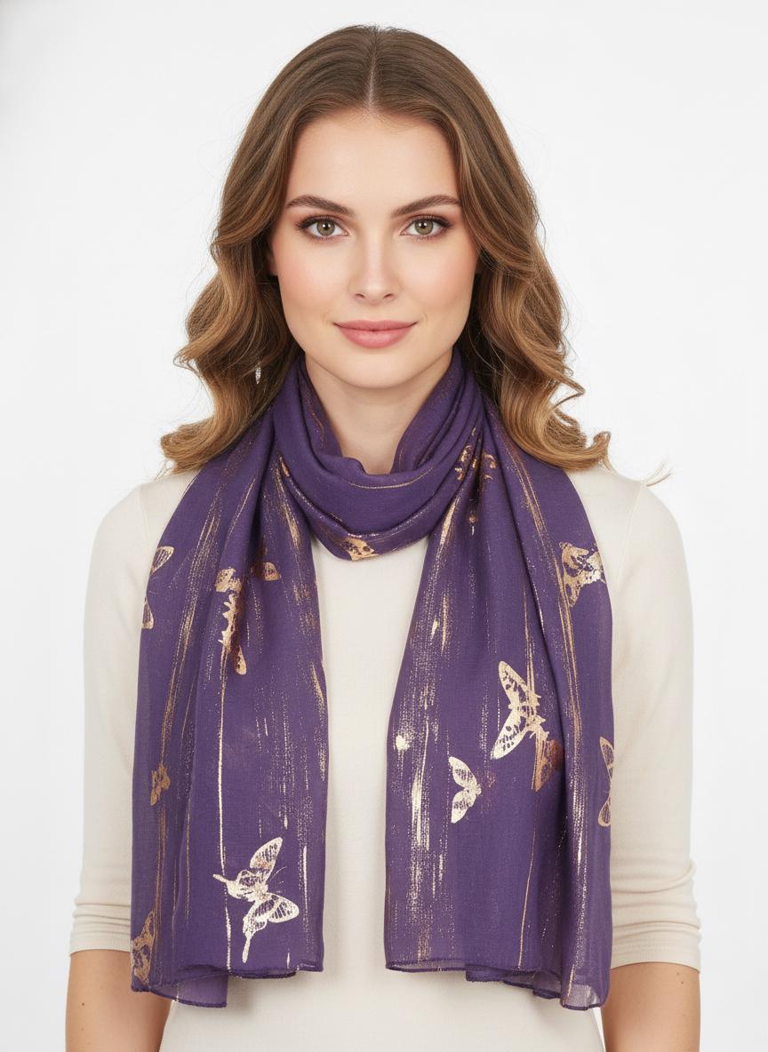Rosegold Glitter Butterfly Print Ladies Celebrity Style Scarves Scarf Wrap Comes with a gift bag