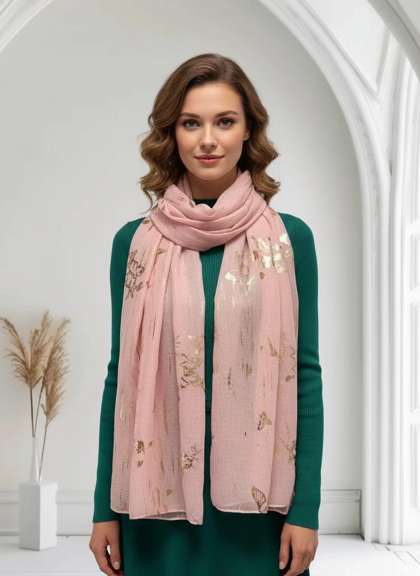 Rosegold Glitter Butterfly Print Ladies Celebrity Style Scarves Scarf Wrap Comes with a gift bag