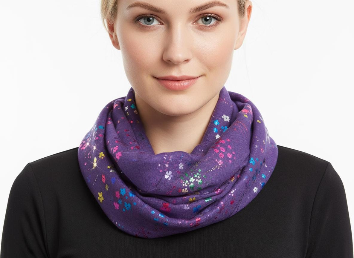 Lightweight Glitter Daisy Flower Snood Infinity Scarf Comes with a gift bag