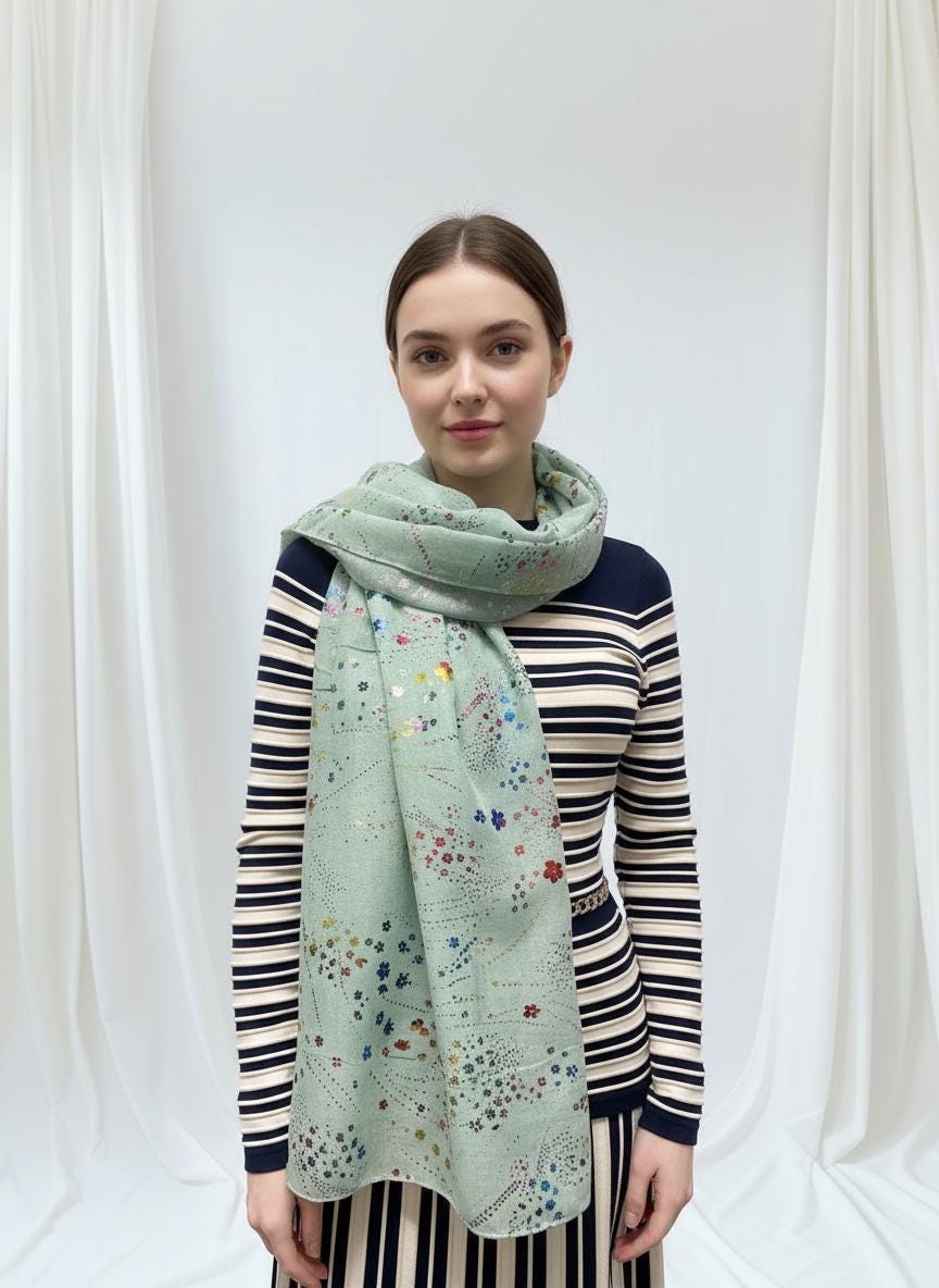Glitter Daisy Flowers Print Scarf Comes with a gift bag