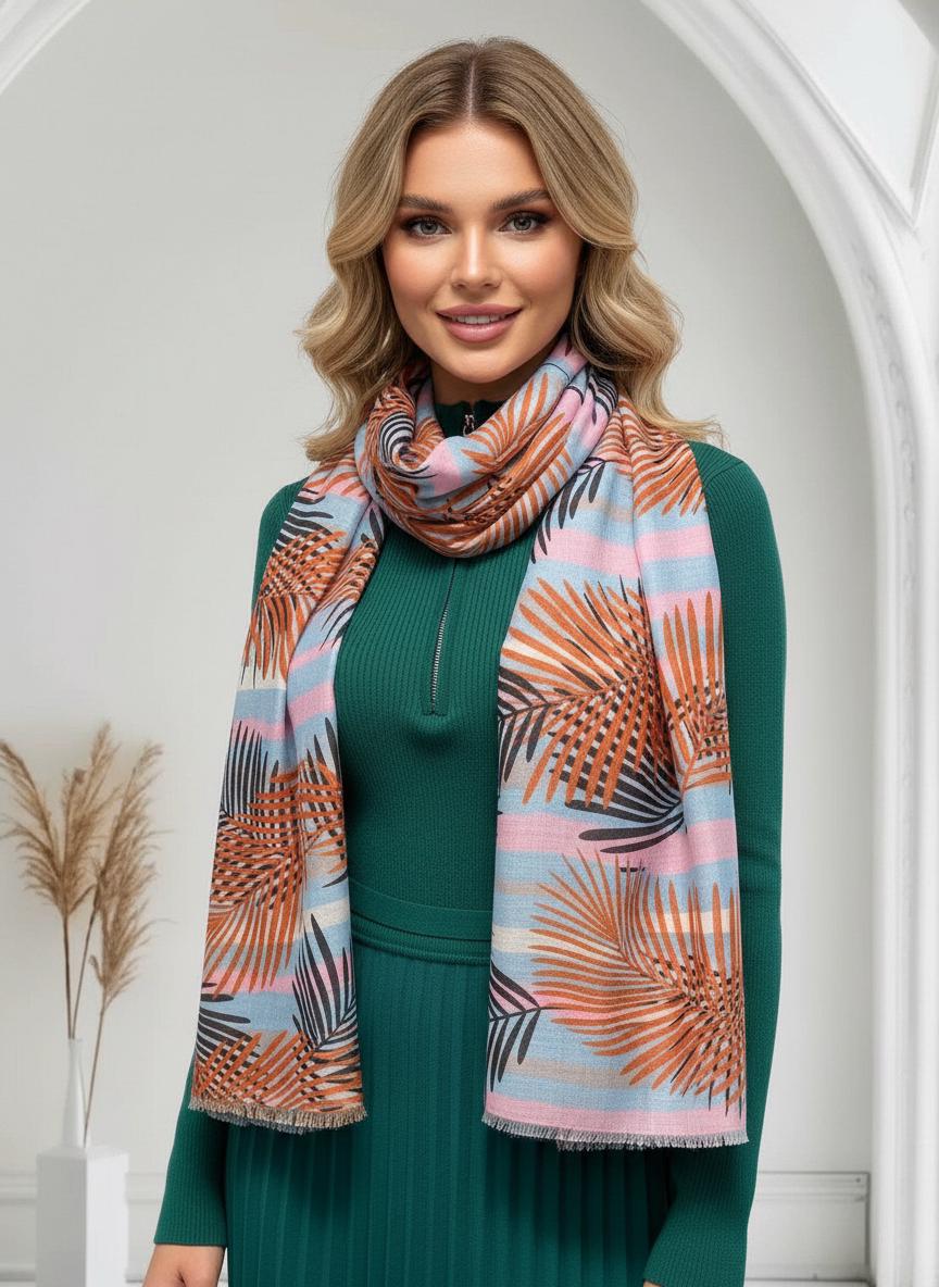 Leaf Print Soft Scarf For Women Free Gift Wrap Comes with a gift bag