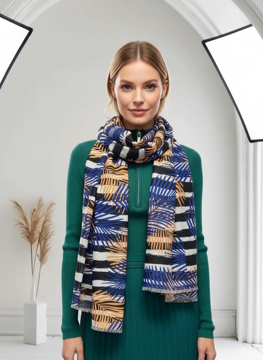 Leaf Print Soft Scarf For Women Free Gift Wrap Comes with a gift bag