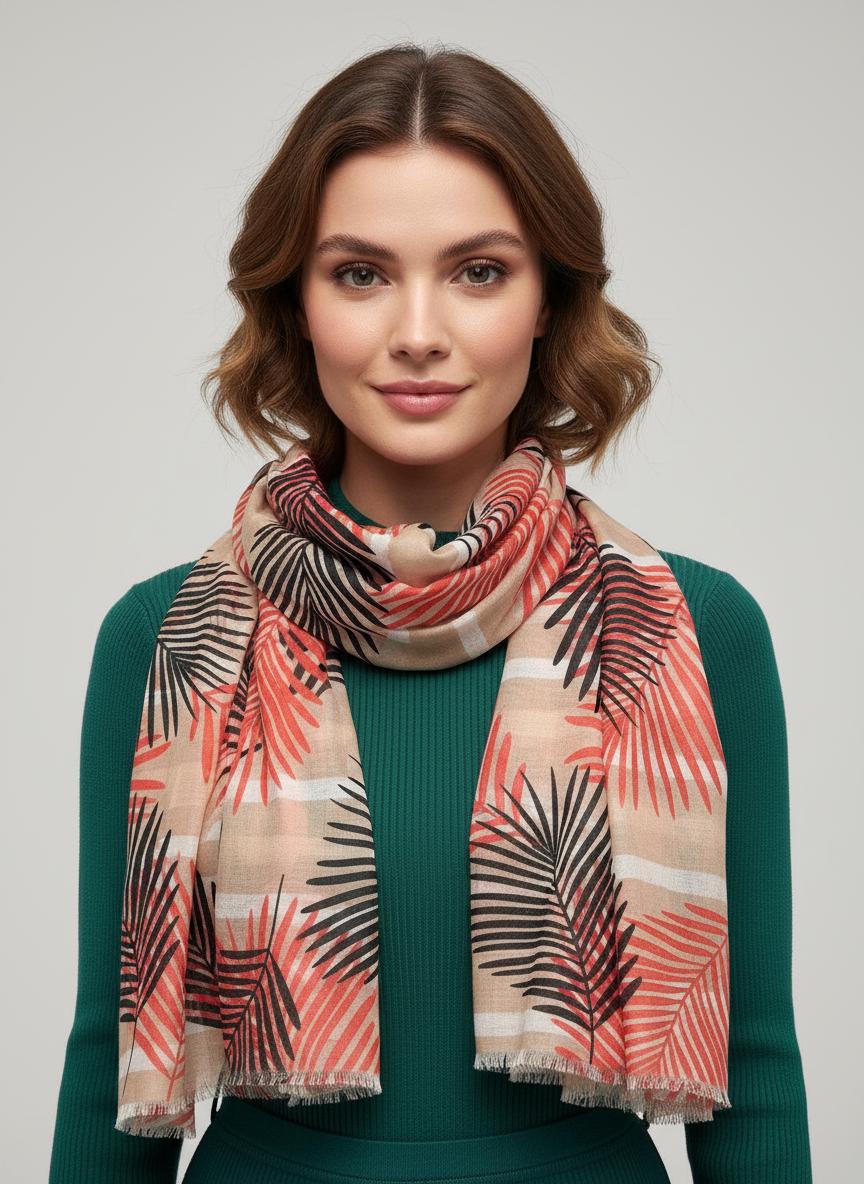 Leaf Print Soft Scarf For Women Free Gift Wrap Comes with a gift bag
