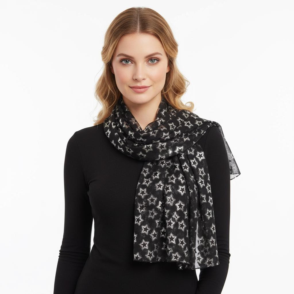 Glitter Star Print Ladies Celebrity Style Scarves Scarf Wrap Comes with a gift bag