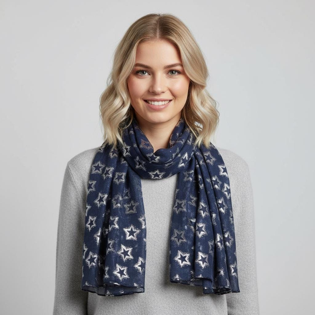 Glitter Star Print Ladies Celebrity Style Scarves Scarf Wrap Comes with a gift bag