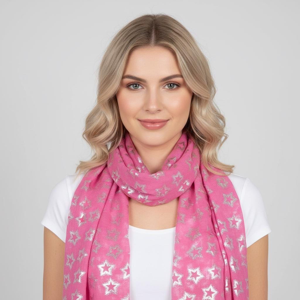 Glitter Star Print Ladies Celebrity Style Scarves Scarf Wrap Comes with a gift bag
